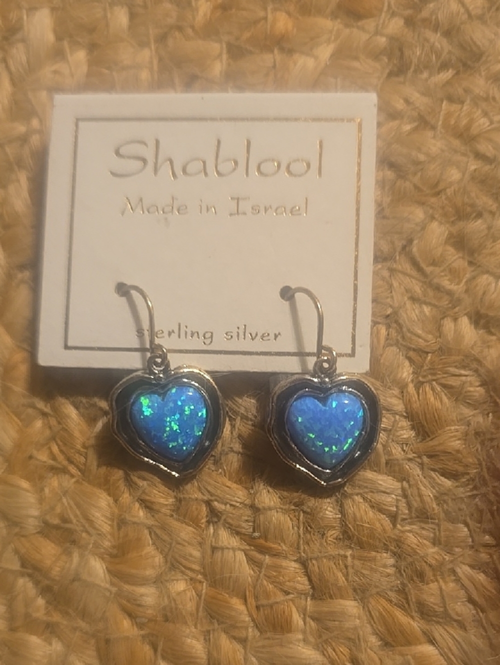 Shablool Silver Jewelry Design Sterling Silver Heart Opal Earrings in Blue-Green
